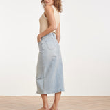 Lichtblauwe Denim Midi Rok Met Split | Denim