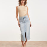Lichtblauwe Denim Midi Rok Met Split | Denim