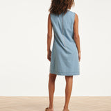 Lichtblauwe Mouwloze Denim Look Jurk | Denim