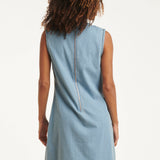 Lichtblauwe Mouwloze Denim Look Jurk | Denim