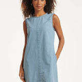 Lichtblauwe Mouwloze Denim Look Jurk | Denim