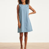 Lichtblauwe Mouwloze Denim Look Jurk | Denim