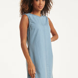 Lichtblauwe Mouwloze Denim Look Jurk | Denim