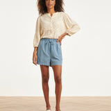 Lichtblauwe Tencel Shorts met Elastische Taille | Denim
