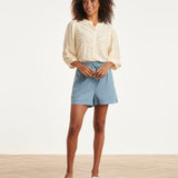 Lichtblauwe Tencel Shorts met Elastische Taille | Denim