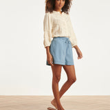 Lichtblauwe Tencel Shorts met Elastische Taille | Denim