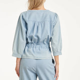 Top Azul Claro com Cruzado e Cordão na Cintura | Denim