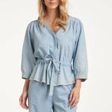 Top Azul Claro com Cruzado e Cordão na Cintura | Denim
