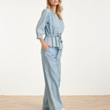 Top Azul Claro com Cruzado e Cordão na Cintura | Denim
