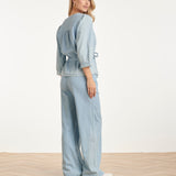 Top Azul Claro com Cruzado e Cordão na Cintura | Denim