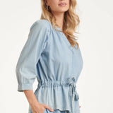 Top Azul Claro com Cruzado e Cordão na Cintura | Denim