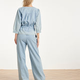 Top Azul Claro com Cruzado e Cordão na Cintura | Denim
