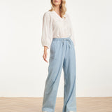 Calças Wide Leg Azul Claro com Cordão | Denim