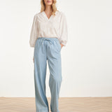 Calças Wide Leg Azul Claro com Cordão | Denim