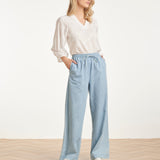 Calças Wide Leg Azul Claro com Cordão | Denim