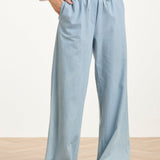 Calças Wide Leg Azul Claro com Cordão | Denim