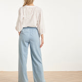 Calças Wide Leg Azul Claro com Cordão | Denim