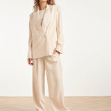 Blazer com Aspeto de Linho e Abotoamento Duplo | Sand