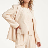 Blazer com Aspeto de Linho e Abotoamento Duplo | Sand
