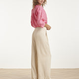 Linnen Wide Leg Pantalon | Sand