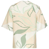 Losse Top met Groene en Beige Bladprint en V-Hals | Soft Green - Muticolour
