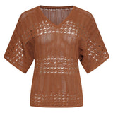 Top de Malha Leve com Decote V em Castanho | Brown