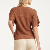 Top de Malha Leve com Decote V em Castanho | Brown