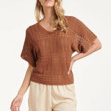 Top de Malha Leve com Decote V em Castanho | Brown