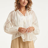 Blusa Boho Leve com Estampado Bordado | Off White