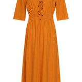Vestido Midi de Linho Leve com Cordão | Mustard