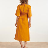 Vestido Midi de Linho Leve com Cordão | Mustard