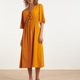 Vestido Midi de Linho Leve com Cordão | Mustard
