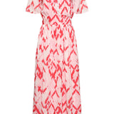 Vestido Maxi com Estampado Azteca em Ziguezague Rosa e Branco | Red - Pink