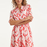 Vestido Maxi com Estampado Azteca em Ziguezague Rosa e Branco | Red - Pink
