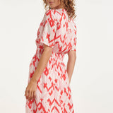 Vestido Maxi com Estampado Azteca em Ziguezague Rosa e Branco | Red - Pink