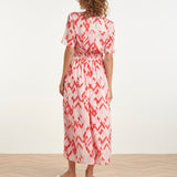 Vestido Maxi com Estampado Azteca em Ziguezague Rosa e Branco | Red - Pink