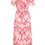 Vestido Maxi com Estampado Azteca em Ziguezague Rosa e Branco | Red - Pink