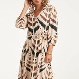 Vestido Maxi de Cruzado com Estampado Azteca Gráfico | Sand - Multicolor