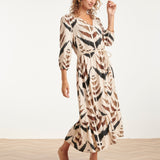 Vestido Maxi de Cruzado com Estampado Azteca Gráfico | Sand - Multicolor