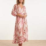 Vestido Maxi de Cruzado com Estampado Zebra Rosa | Brique - Old Pink