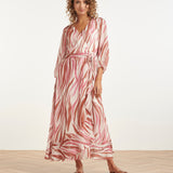 Vestido Maxi de Cruzado com Estampado Zebra Rosa | Brique - Old Pink