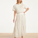 Maxi Rok Met Abstracte Structuur En Elastische Taille | White