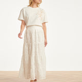 Maxi Rok Met Abstracte Structuur En Elastische Taille | White