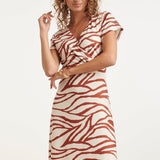 Vestido Maxi Stretch com Estampado Zebra Castanho | Brique - Off White