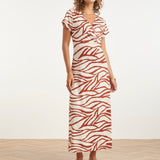 Vestido Maxi Stretch com Estampado Zebra Castanho | Brique - Off White
