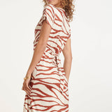 Vestido Maxi Stretch com Estampado Zebra Castanho | Brique - Off White