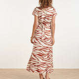 Vestido Maxi Stretch com Estampado Zebra Castanho | Brique - Off White