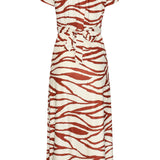 Vestido Maxi Stretch com Estampado Zebra Castanho | Brique - Off White