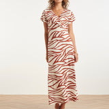 Vestido Maxi Stretch com Estampado Zebra Castanho | Brique - Off White