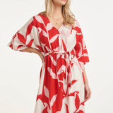 Vestido Maxi com Estampado Botânico em Vermelho e Rosa | Red - Pink